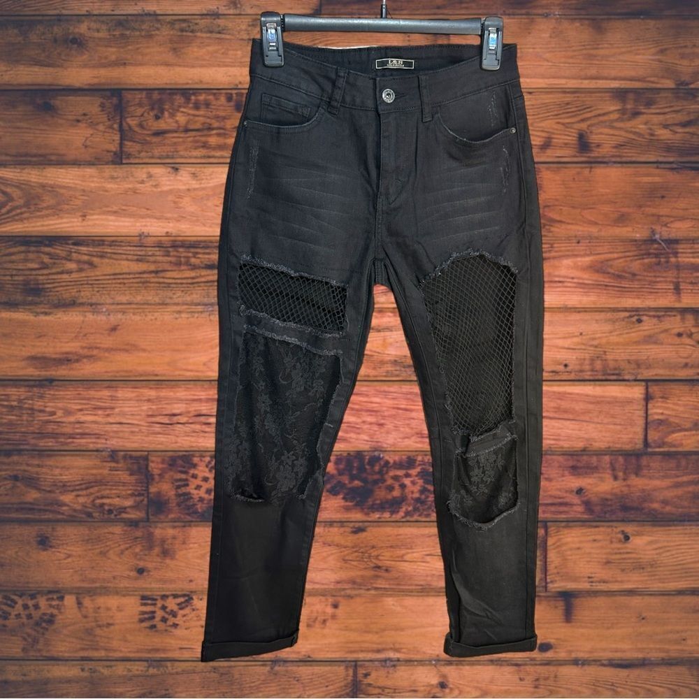 5 for $25🔥L&B Lucky & Blessed‎ Mesh & Lace Patched Denim Jeans Size 6